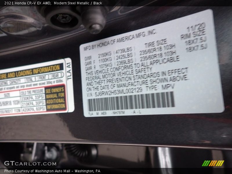Modern Steel Metallic / Black 2021 Honda CR-V EX AWD