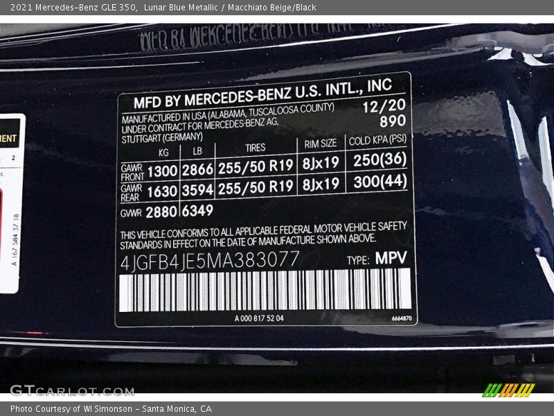 Lunar Blue Metallic / Macchiato Beige/Black 2021 Mercedes-Benz GLE 350