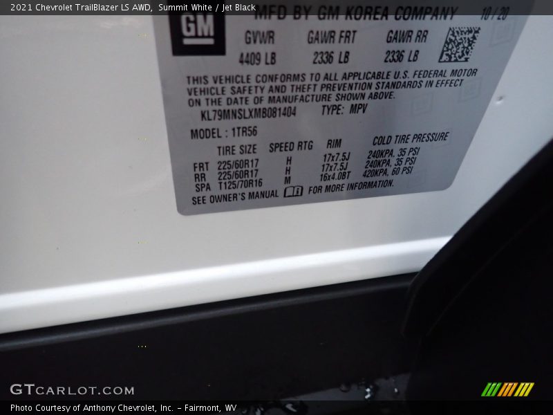 Summit White / Jet Black 2021 Chevrolet TrailBlazer LS AWD