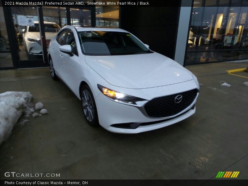 Snowflake White Pearl Mica / Black 2021 Mazda Mazda3 Preferred Sedan AWD