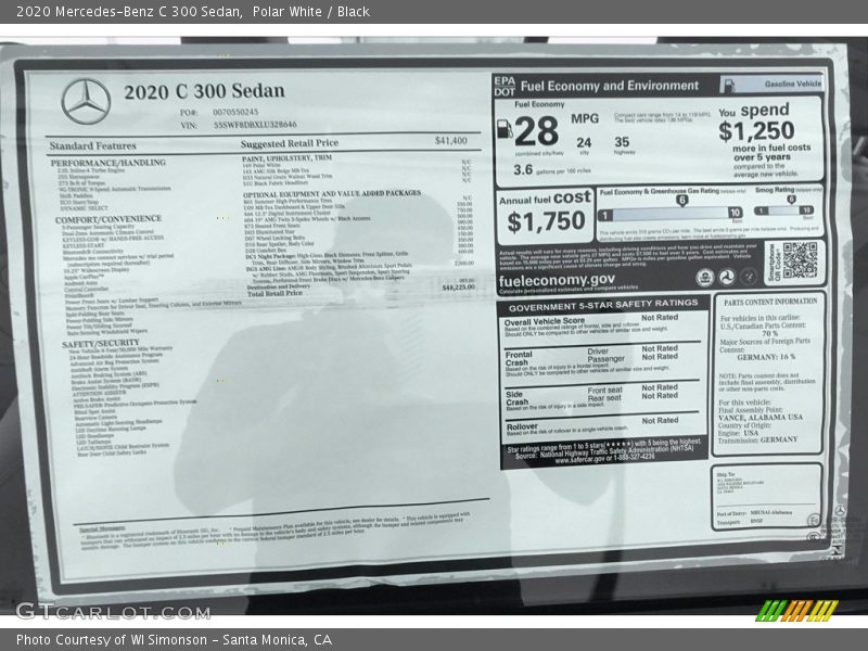 Polar White / Black 2020 Mercedes-Benz C 300 Sedan