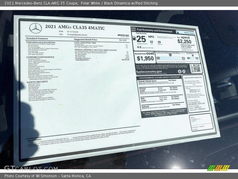Polar White / Black Dinamica w/Red Stitching 2021 Mercedes-Benz CLA AMG 35 Coupe