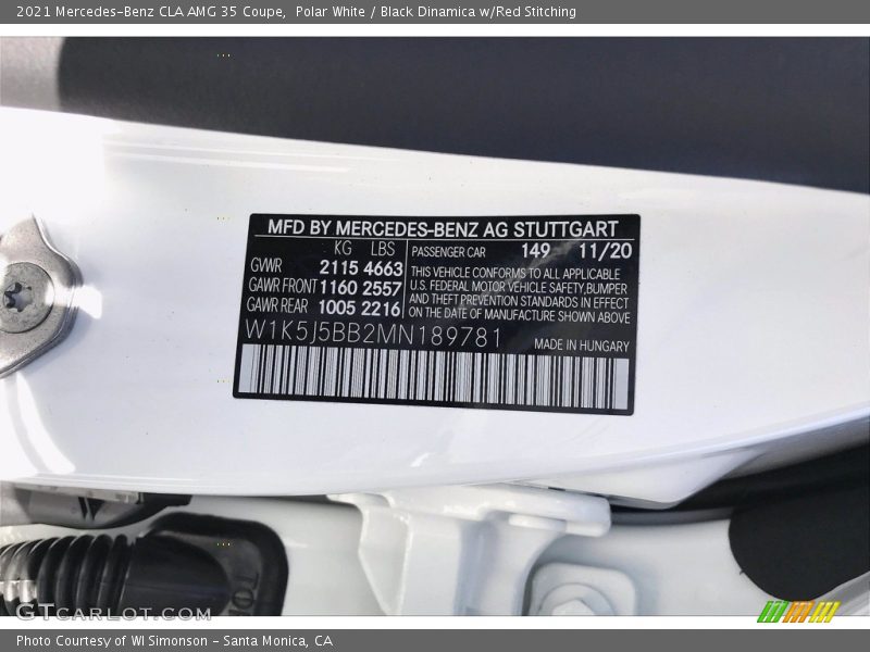 Polar White / Black Dinamica w/Red Stitching 2021 Mercedes-Benz CLA AMG 35 Coupe