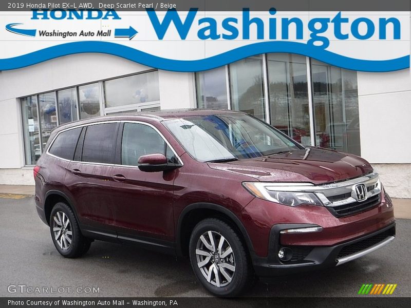 Deep Scarlet Pearl / Beige 2019 Honda Pilot EX-L AWD