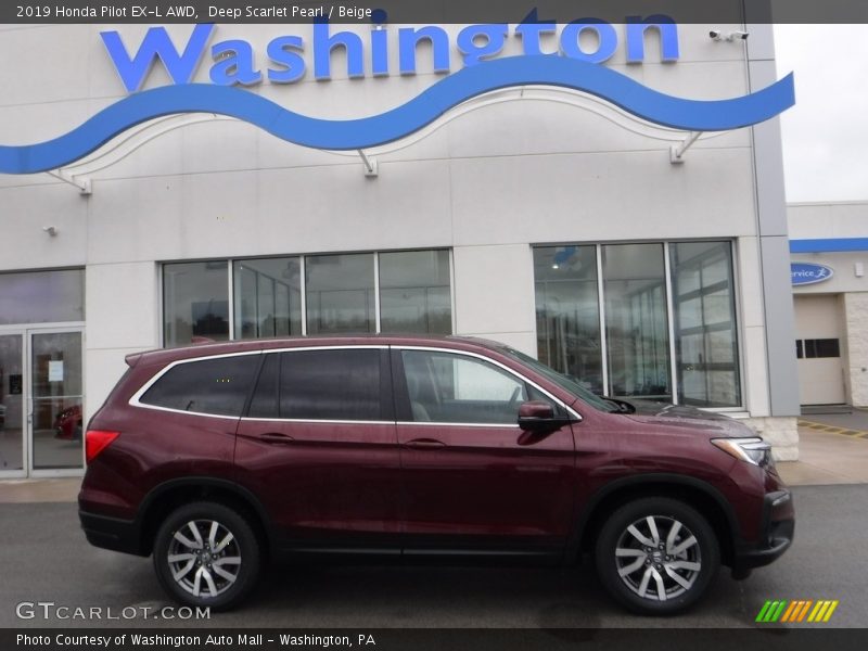 Deep Scarlet Pearl / Beige 2019 Honda Pilot EX-L AWD