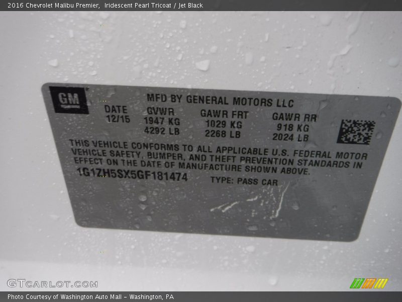 Iridescent Pearl Tricoat / Jet Black 2016 Chevrolet Malibu Premier