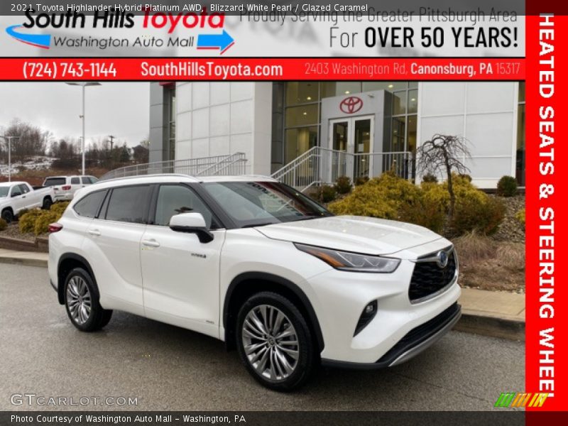 Blizzard White Pearl / Glazed Caramel 2021 Toyota Highlander Hybrid Platinum AWD