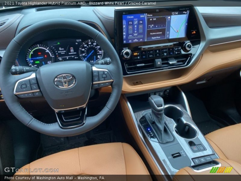 Blizzard White Pearl / Glazed Caramel 2021 Toyota Highlander Hybrid Platinum AWD
