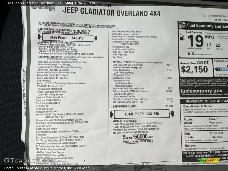 Sting-Gray / Black 2021 Jeep Gladiator Overland 4x4