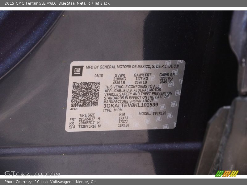 Blue Steel Metallic / Jet Black 2019 GMC Terrain SLE AWD