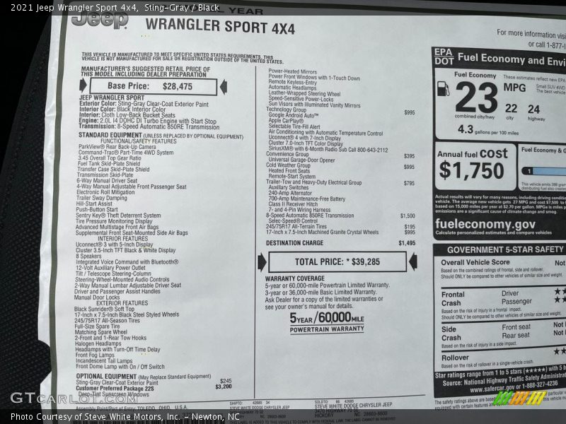 Sting-Gray / Black 2021 Jeep Wrangler Sport 4x4