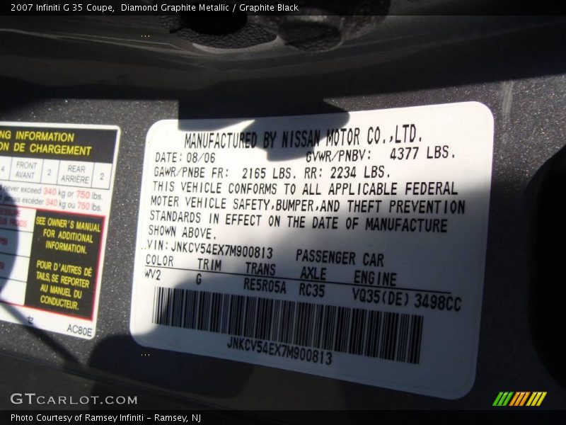 Diamond Graphite Metallic / Graphite Black 2007 Infiniti G 35 Coupe
