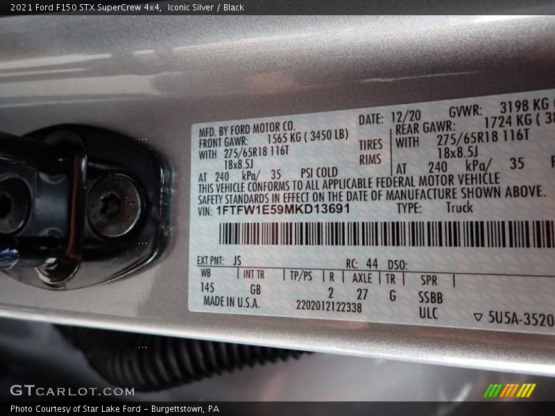2021 F150 STX SuperCrew 4x4 Iconic Silver Color Code JS