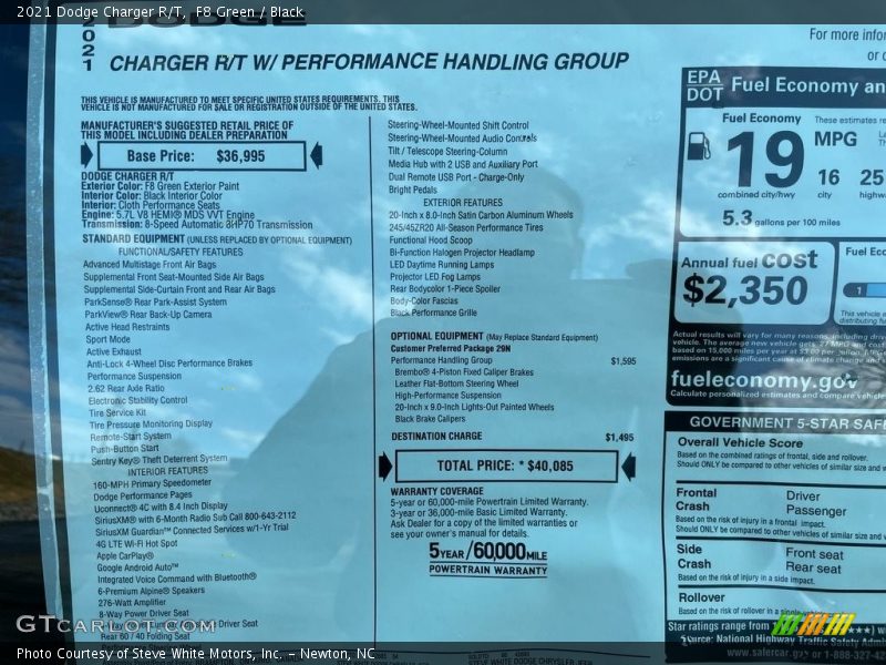  2021 Charger R/T Window Sticker