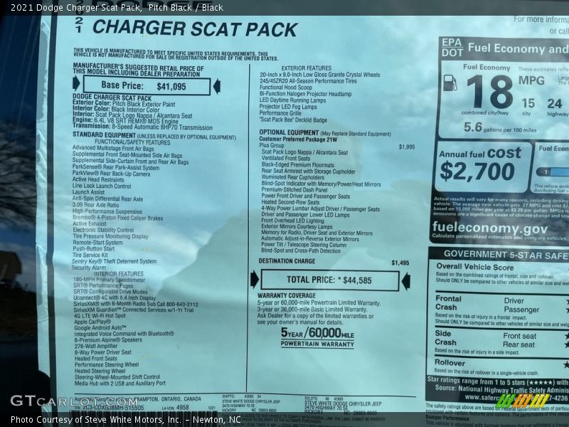 Pitch Black / Black 2021 Dodge Charger Scat Pack