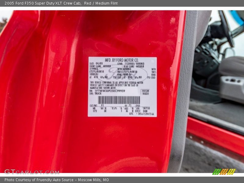 2005 F350 Super Duty XLT Crew Cab Red Color Code F1