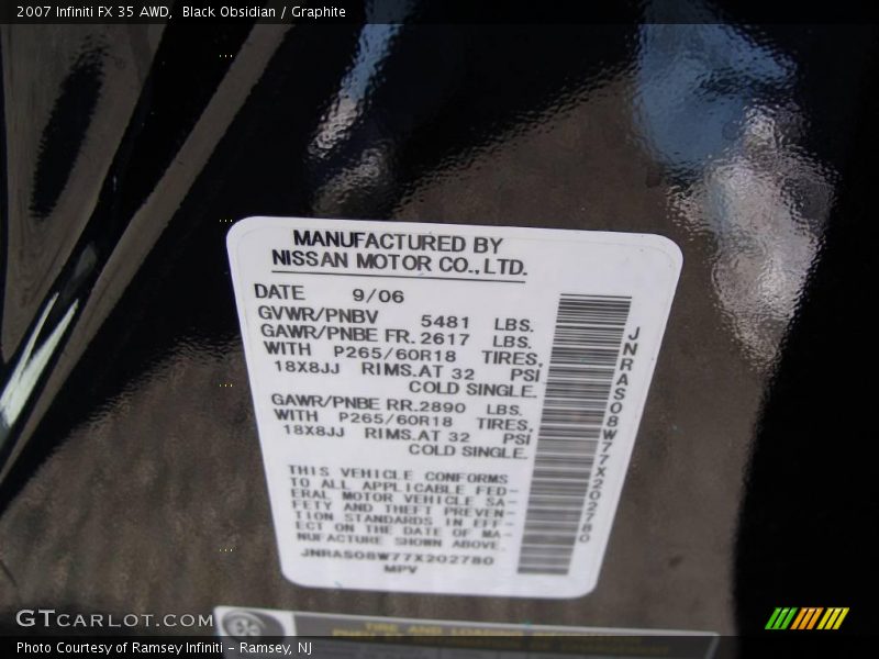 Black Obsidian / Graphite 2007 Infiniti FX 35 AWD