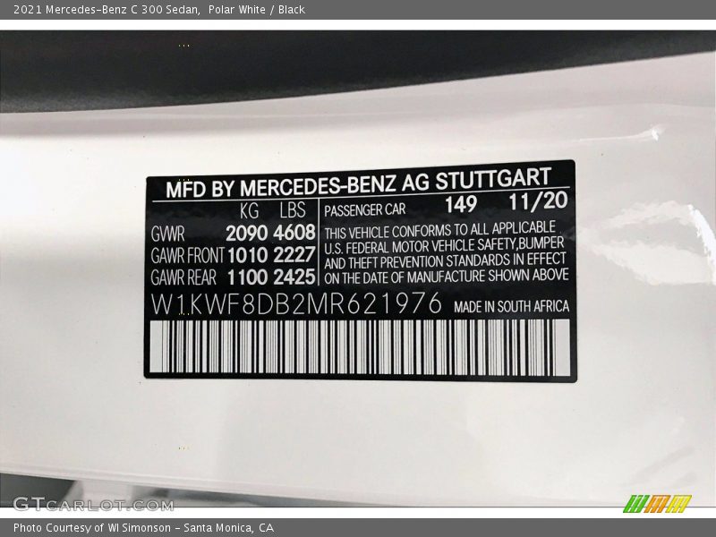 Polar White / Black 2021 Mercedes-Benz C 300 Sedan