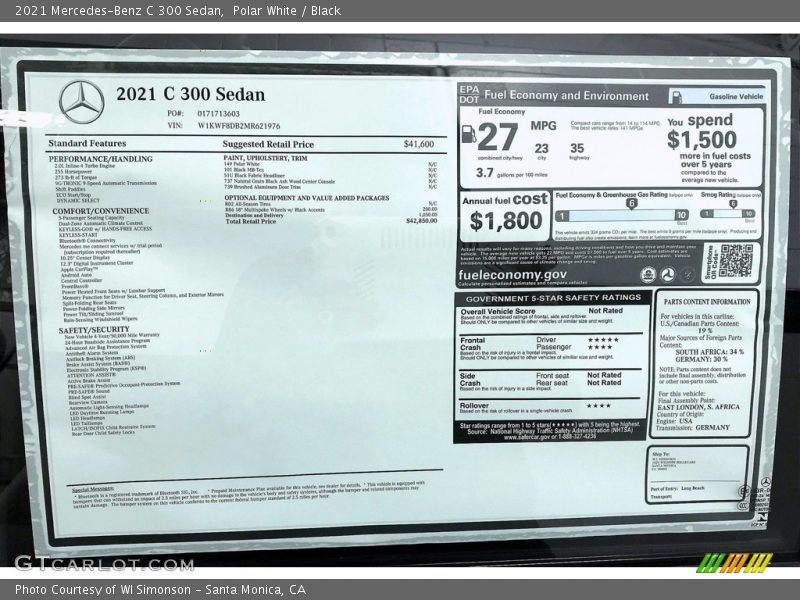 Polar White / Black 2021 Mercedes-Benz C 300 Sedan