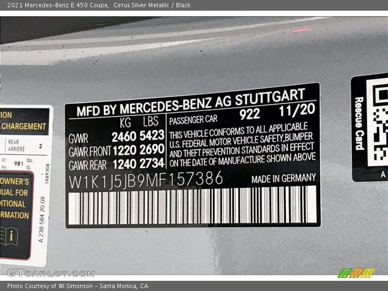 Cirrus Silver Metallic / Black 2021 Mercedes-Benz E 450 Coupe