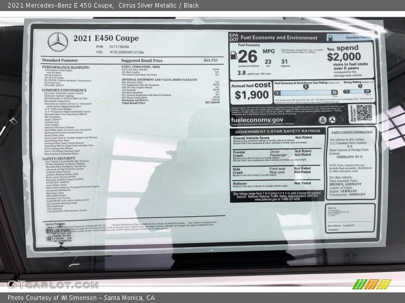 Cirrus Silver Metallic / Black 2021 Mercedes-Benz E 450 Coupe