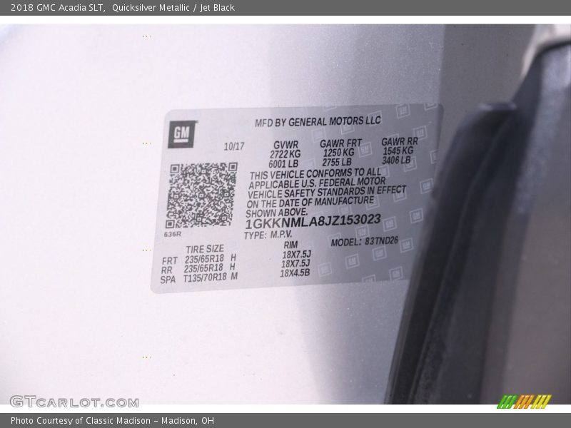 Quicksilver Metallic / Jet Black 2018 GMC Acadia SLT