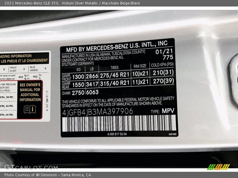Iridium Silver Metallic / Macchiato Beige/Black 2021 Mercedes-Benz GLE 350
