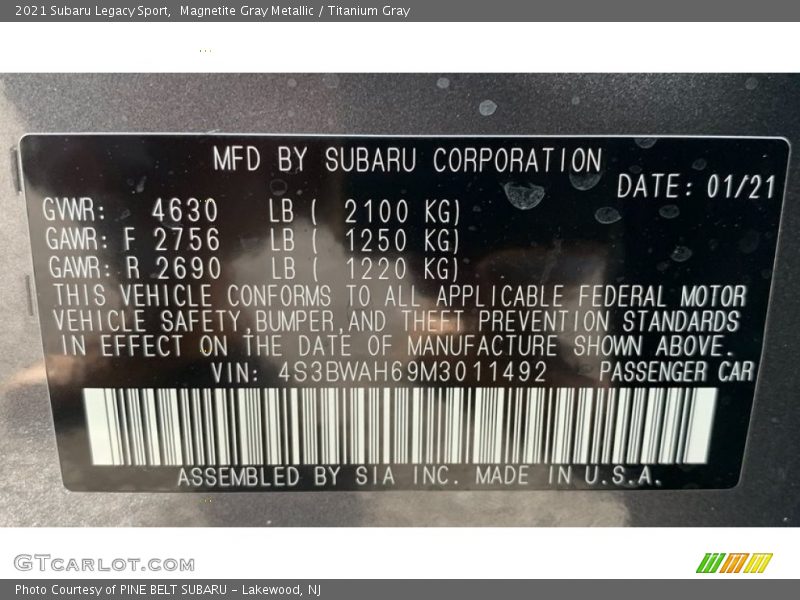 Magnetite Gray Metallic / Titanium Gray 2021 Subaru Legacy Sport