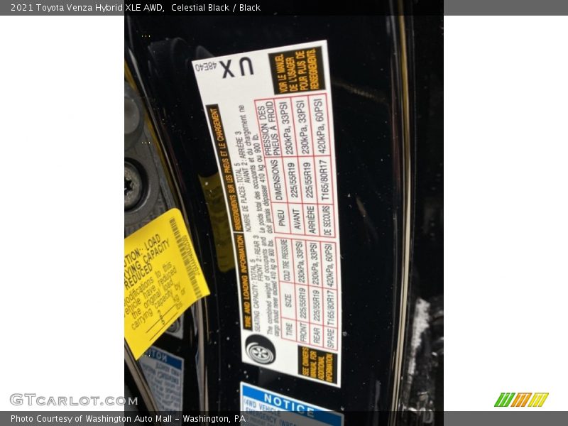 Celestial Black / Black 2021 Toyota Venza Hybrid XLE AWD