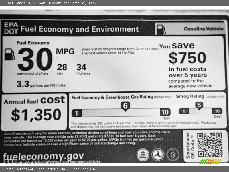 Modern Steel Metallic / Black 2021 Honda HR-V Sport