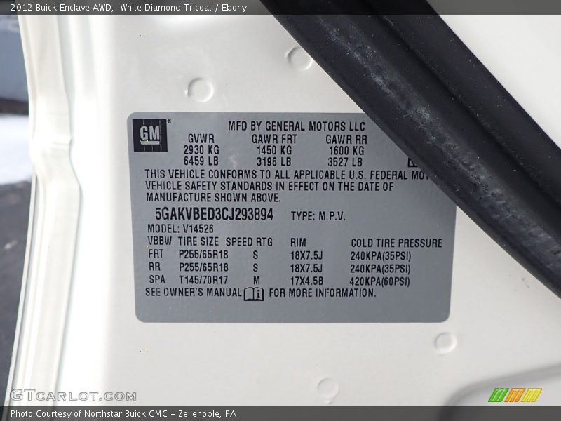 White Diamond Tricoat / Ebony 2012 Buick Enclave AWD