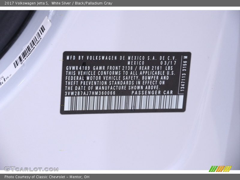 White Silver / Black/Palladium Gray 2017 Volkswagen Jetta S