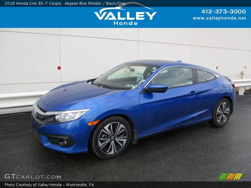 Aegean Blue Metallic / Black/Gray 2018 Honda Civic EX-T Coupe