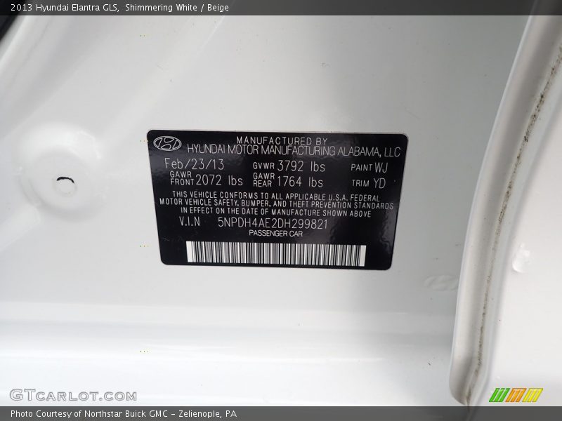 Shimmering White / Beige 2013 Hyundai Elantra GLS