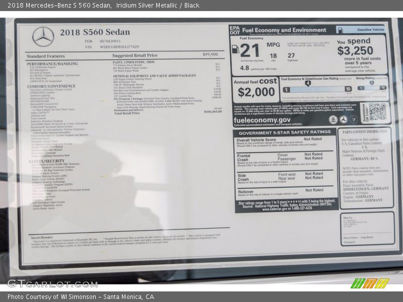 Iridium Silver Metallic / Black 2018 Mercedes-Benz S 560 Sedan