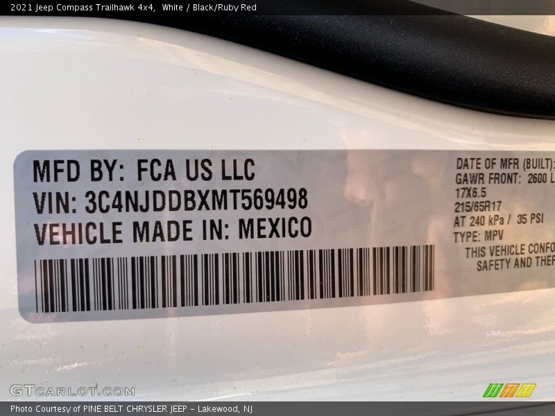 White / Black/Ruby Red 2021 Jeep Compass Trailhawk 4x4