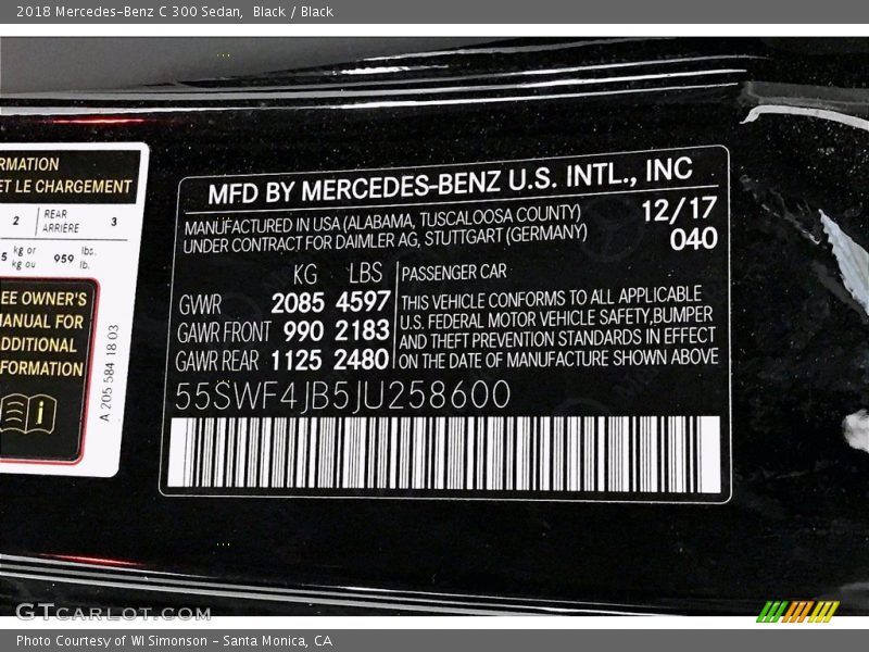 Black / Black 2018 Mercedes-Benz C 300 Sedan