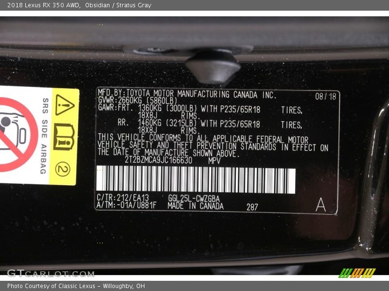 Obsidian / Stratus Gray 2018 Lexus RX 350 AWD
