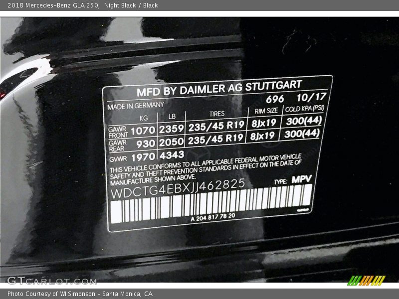 Night Black / Black 2018 Mercedes-Benz GLA 250
