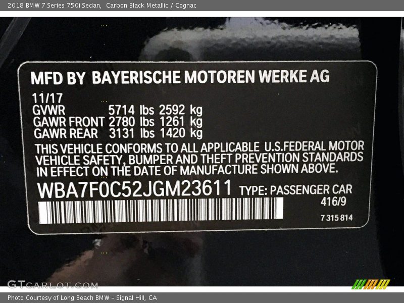 Carbon Black Metallic / Cognac 2018 BMW 7 Series 750i Sedan