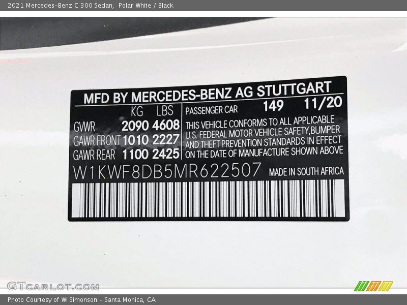 Polar White / Black 2021 Mercedes-Benz C 300 Sedan
