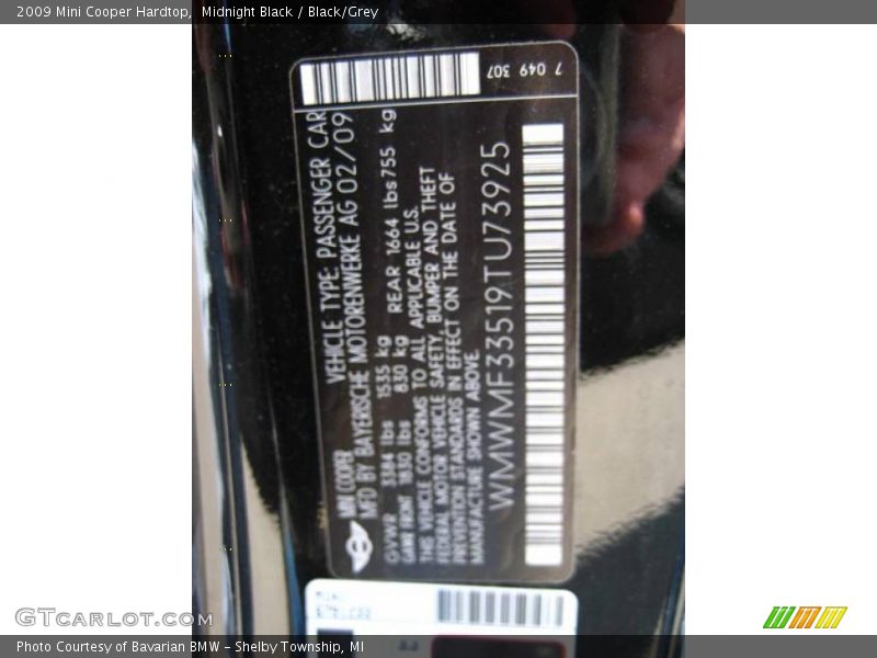 Midnight Black / Black/Grey 2009 Mini Cooper Hardtop