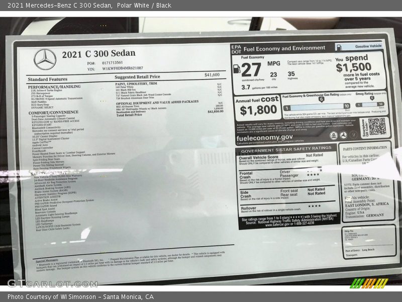 Polar White / Black 2021 Mercedes-Benz C 300 Sedan
