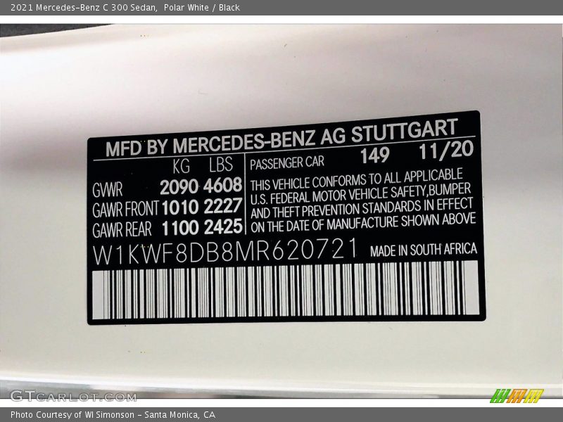 Polar White / Black 2021 Mercedes-Benz C 300 Sedan