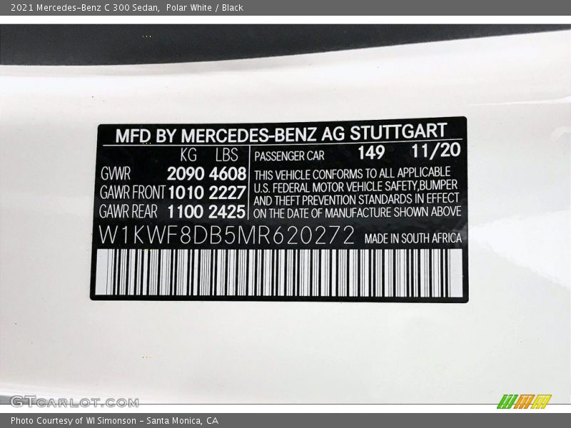 Polar White / Black 2021 Mercedes-Benz C 300 Sedan