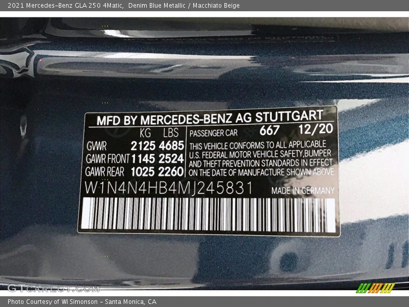 Denim Blue Metallic / Macchiato Beige 2021 Mercedes-Benz GLA 250 4Matic
