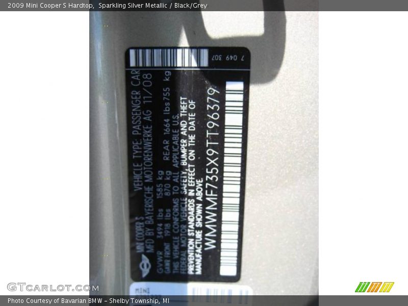 Sparkling Silver Metallic / Black/Grey 2009 Mini Cooper S Hardtop