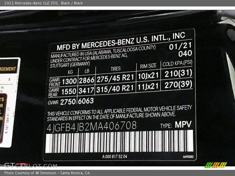 Black / Black 2021 Mercedes-Benz GLE 350