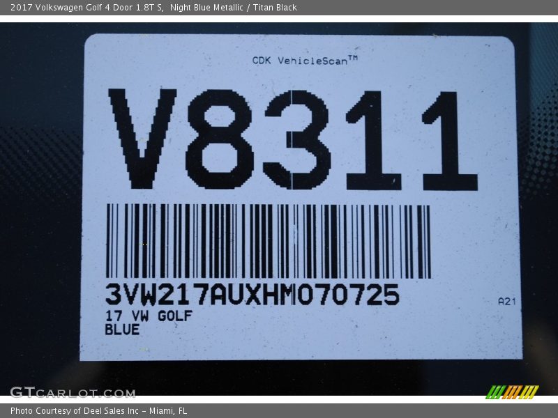 Night Blue Metallic / Titan Black 2017 Volkswagen Golf 4 Door 1.8T S