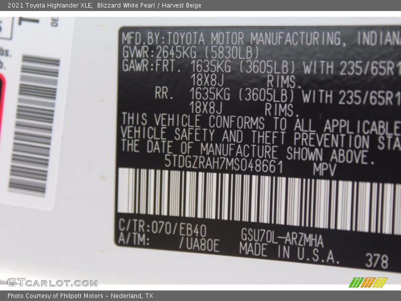 Blizzard White Pearl / Harvest Beige 2021 Toyota Highlander XLE